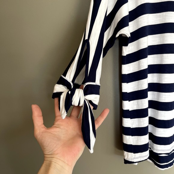 Soft Surroundings Adrift Top Striped Tee Tie Sleeve Blue White Size XSP Nautical - Picture 12 of 16